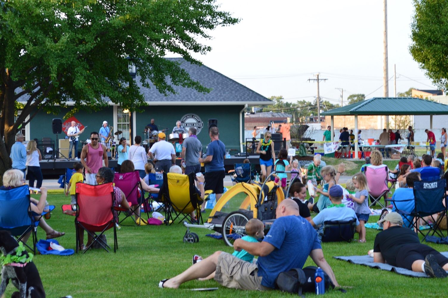 Community members sit on blankets and chairs at Cortesi Veterans Memorial Park to watch Mr. Meyers band perform Aug. 4, 2016.